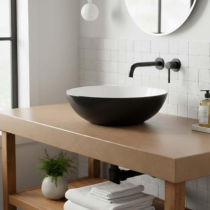 Fine Fixtures Bathroom Sink - 16 Inch Round Ceramic Vessel Sink, Modern Textured Interior Bowl Design, Perfect Sink for Bathroom Vanity, Black Wash Basin