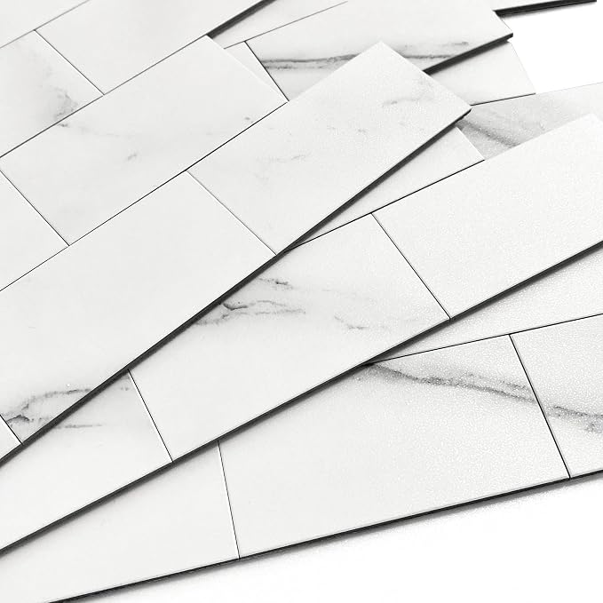 BeNice Marble Peel Stick Backsplash Tile Kitchen Fishbelly White 10pcs