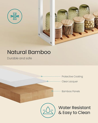 SONGMICS Bamboo Bathroom Shelf, 3-Tier Adjustable Plants Rack, Wall-Mounted or Stand, in The Living Room, Balcony, Kitchen, 5.9 x 23.6 x 21.3 Inches, Natural and Cloud White UBCB13WN