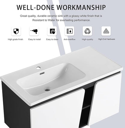 40 Inch Bathroom Vanity with Sink, 40" Floating Bathroom Vanity, Plywood Wooden Cabinet with Soft Close Doors, Modern Wall Mounted Cabinet Set, Ceramic Sink Included