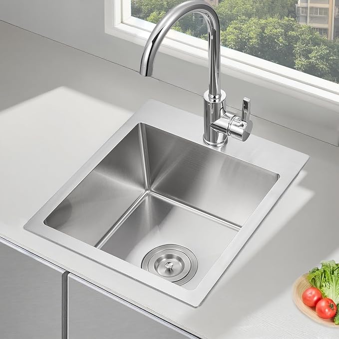 Hotis Drop in Bar Sink, 13x15 Inch Topmount RV Small Kitchen Wet Bar Sink, Stainless Steel Small Kitchen Sinks Brushed Nickel for Laundry Wet Bar Prep RV Office Outdoor Yard
