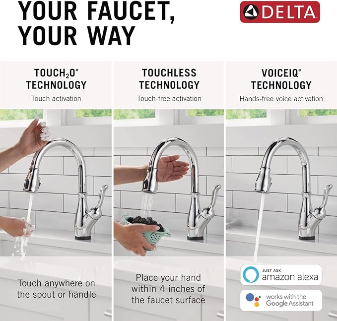 Delta 9178TLV-DST Leland Kitchen Faucet, Touchless + Voice, Chrome