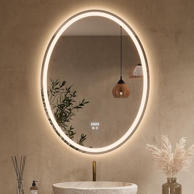 Keonjinn 40 x 30 Inch Oval LED Bathroom Mirror with Frontlit and Backlit | Tempered Glass, 3000K/4500K/6000K, Safe & Fast Defogging, Memory Function, Stepless Dimmable, Easy Install, Plug in/Hardwired