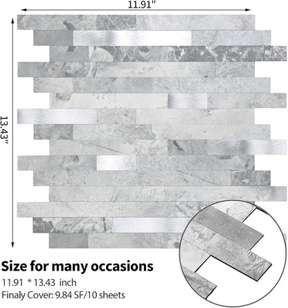 Yipscazo 20 Sheets Peel and Stick Stone Metal Tile Backsplash, Stick on Tiles for Backsplash Kitchen, Bathroom, Laundry Room, Camper, Fireplace (12'' X 12'', Gray Stone with Metal)