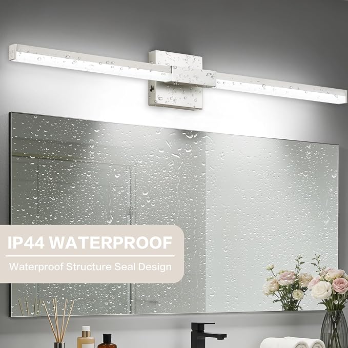 SOLFART Vanity Lighting Fixtures Dimmable: Brushed Nickel 32-Inch Detachable 4-Way Light Direction Bathroom Light Fixtures Over Mirror ETL IP44