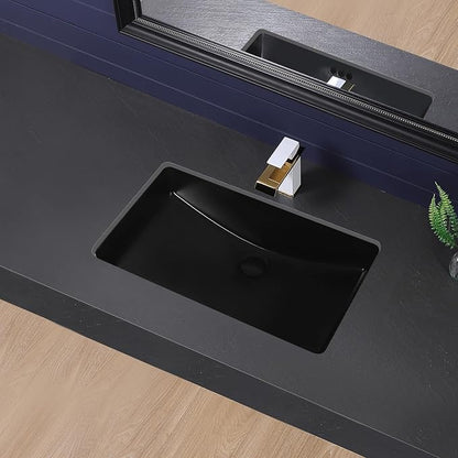 Black Undermount Bathroom Sink 27.3x16.5 Inch Vessel Sink Rectangular | Bathroom Sink Matte Black Bathroom Under Counter Lavatory Vanity Sink Basin Porcelain Ceramic Undermount Sinks with Overflow