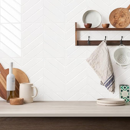 STICKGOO Herringbone Peel and Stick Backsplash, Pure White, 10 Sheets | 12.6 x 9.7 in, Thicker Rectangular Vinyl Stick-On Wall Tiles, Easy Alignment, Waterproof, Easy to Clean, Kitchen/Bathroom