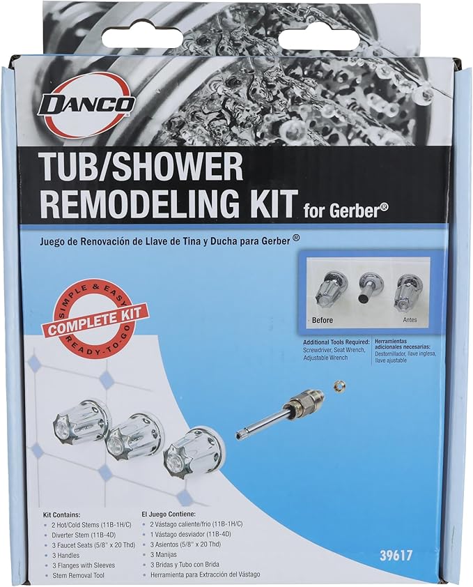 Danco Bathtub and Shower 3-Handle Remodel/Rebuild Trim Kit for Gerber Faucets, Knob Handle, 11B-1H,1C, 4D, Chrome (39617) (Pack of 12)