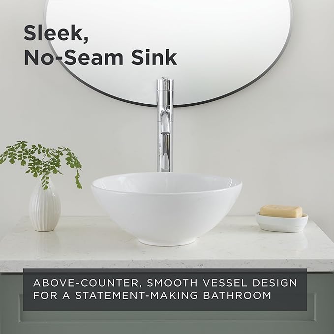 Gerber Cymira 15 in. Round Vessel Bathroom Sink, Above-Counter Glazed White Fireclay Ceramic Vanity Sink, Modern Transitional Basin Sink Bowl, G0013771