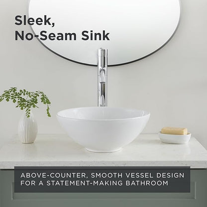 Gerber Cymira 15 in. Round Vessel Bathroom Sink, Above-Counter Glazed White Fireclay Ceramic Vanity Sink, Modern Transitional Basin Sink Bowl, G0013771