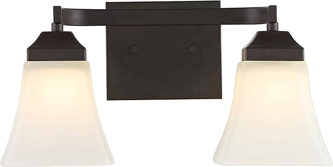 JONATHAN Y 15" Oil Rubbed Bronze Modern Cottage LED Vanity Light Wall Sconce, Farmhouse Wall Lamp for Bathroom Mirror Kitchen, White Glass Shade, LED Bulb Included (JYL7523A)