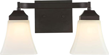 JONATHAN Y 15" Oil Rubbed Bronze Modern Cottage LED Vanity Light Wall Sconce, Farmhouse Wall Lamp for Bathroom Mirror Kitchen, White Glass Shade, LED Bulb Included (JYL7523A)