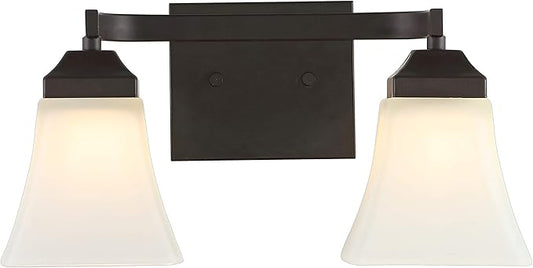 JONATHAN Y 15" Oil Rubbed Bronze Modern Cottage LED Vanity Light Wall Sconce, Farmhouse Wall Lamp for Bathroom Mirror Kitchen, White Glass Shade, LED Bulb Included (JYL7523A)