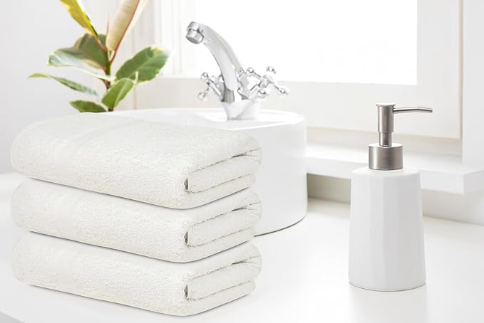 ZUPERIA White Bath Towels Bulk 12 Pack (22 x 44 Inches) - 100% Cotton Economy Light Weight Towels for Commercial Use - Quick Dry, Ultra-Soft, and Absorbent Bulk Towels