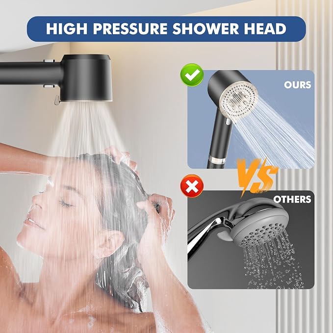 Filtered Shower Head with Handheld,High Pressure Shower Heads 3 Spray Modes Turbo with ON/OFF Switch,Water Filter Shower Head with Stainless Hose for Hard Water RV Home Camper Travel Trailer