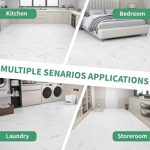 40-Pack Peel & Stick Floor Tiles 12 x 12 inch Vinyl Floor Self Adhesive Waterproof Flooring Planks DIY for Bathroom, Kitchen, Living Room, RV, Cover 40 Sq. Ft, White Vein Marble