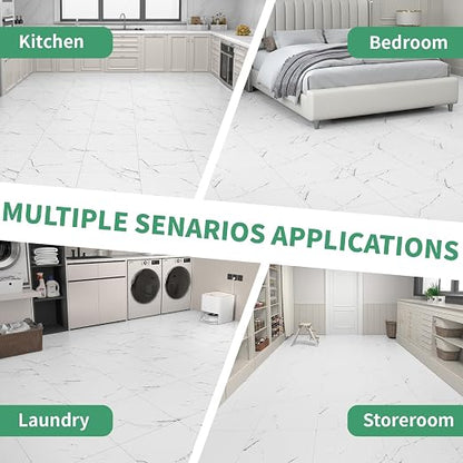 40-Pack Peel & Stick Floor Tiles 12 x 12 inch Vinyl Floor Self Adhesive Waterproof Flooring Planks DIY for Bathroom, Kitchen, Living Room, RV, Cover 40 Sq. Ft, White Vein Marble