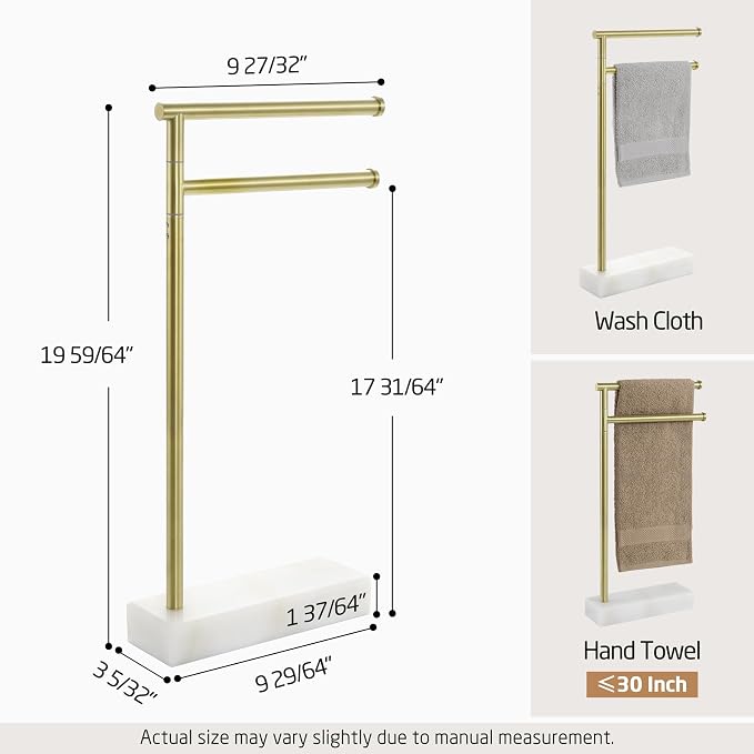 KES Gold Hand Towel Holder Stand, Marble Base, Countertop Swivel Towel Rack | Fits 2 Towels, Kithcen, Bathroom, Free Standing Design, 18/8 Stainless Steel Brushed Gold, BTH233-BZ
