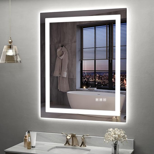 LED Mirror for Bathroom, 30x36 Inch Backlit + Front Lighted Bathroom Vanity Mirror with Lights for Wall, Double Light Strips, 3 Colors, Shatter-Proof, Anti-Fog and Brightness Memory