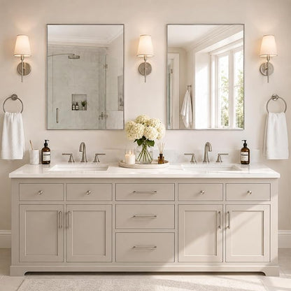 30"x36" Brushed Nickel Framed Rectangle Bathroom Vanity Wall Mirror | Over-Sink Vanity Mirror, Slim Metal Frame, Entryway or Dresser Use, Vertical/Horizontal Mount, Tempered Glass