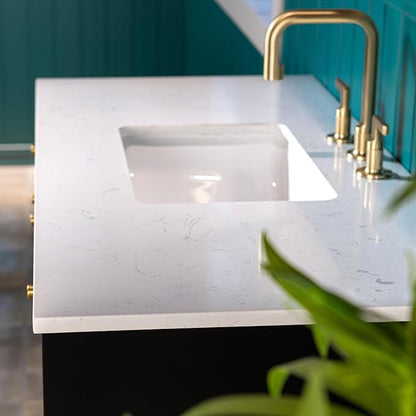 Woodbridge 48"x22" Bathroom Vanity with Single Ceramic Undermount Sink, White Engineered Stone Top, Hand-Painted Black & Gold Accents, Sleek Thin-Leg Frame, Space-Saving for Modern Living