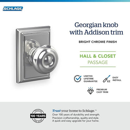 SCHLAGE Lock Company F10GEO625ADD Addison Collection SCHLAGE Passage Knob, Bright Chrome