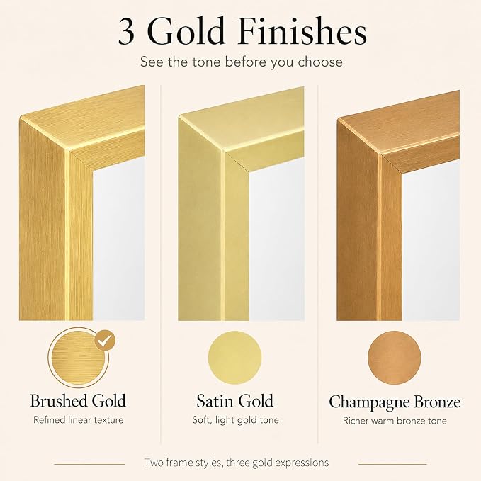 36"x36" Brushed Gold Framed Square Bathroom Vanity Wall Mirror | Accent Wall Mirror, Square Geometric Look, Slim Metal Frame, Living Room or Entryway, Keyhole Mount, Tempered Glass