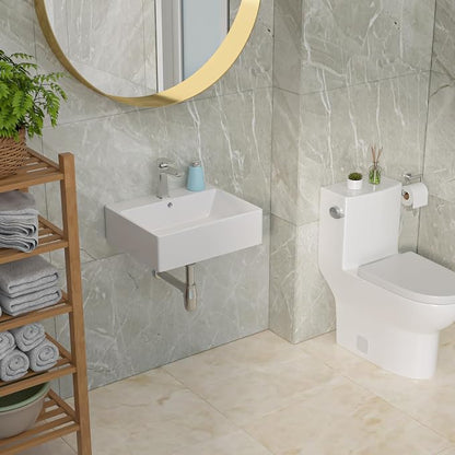 Lordear Floating Bathroom Sink Wall Mounted 21"x16" Bathroom Vessel Sinks Free Standing Wall Hung Sink Rectangle White Porcelain Ceramic Vessel Art Basin