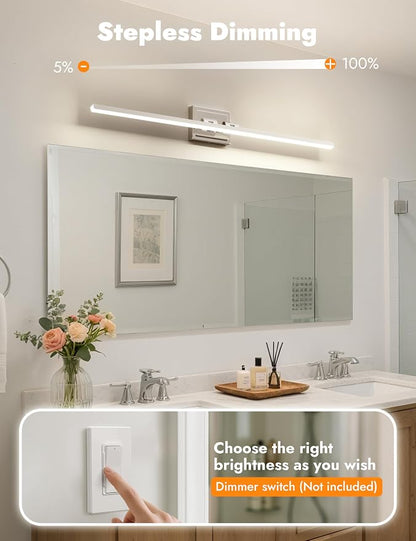 39.4 Inch Modern Bathroom Light Fixture, 24W 5CCT Dimmable LED Chrome Bathroom Vanity Lights Over Mirror, Vanity Lights for Bathrooms Restroom Mirror- ETL Certified