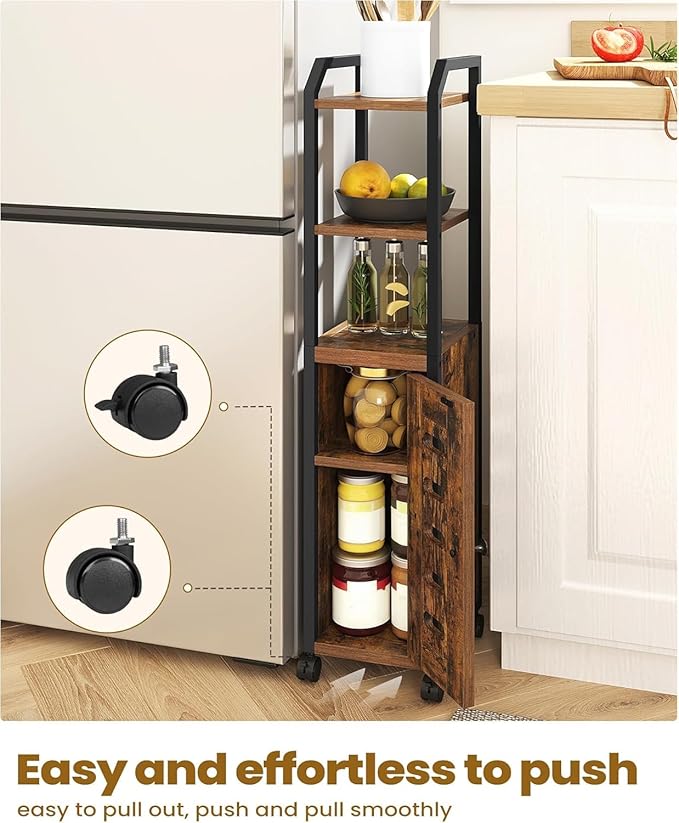 Bathroom Storage Cabinet - Toilet Paper Storage Cabinet, Small Toilet Paper Holder with 4 Wheels, Bathroom Organizer with Adjustable Shelf, for Small Spaces, Rustic Brown BC04601X