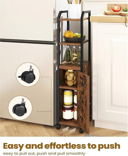 Bathroom Storage Cabinet - Toilet Paper Storage Cabinet, Small Toilet Paper Holder with 4 Wheels, Bathroom Organizer with Adjustable Shelf, for Small Spaces, Rustic Brown BC04601X
