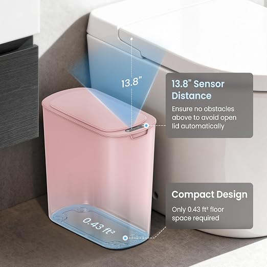 Cesun Automatic Small Bathroom Trash Can with Lid, 2.6 Gallon, Pink | Motion Sensor, Plastic, Touchless, Odor Control, Smart Garbage Can, Battery Operated, Manual Button, for Office/RV/Bedroom