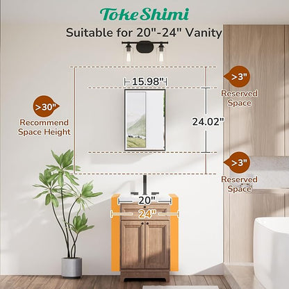 TokeShimi 16 x 24 Recessed Medicine Cabinet with Mirror Surface Mounted, Aluminum White Medicine Cabinet with Mirror, Metal Beveled Bathroom Mirror with Storage