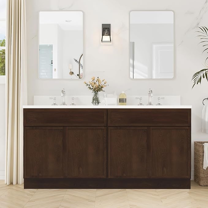60 Inch Bathroom Vanity Base Only, Double Vanity Cabinet with Soft Closing Door, 2ea 30 inch Cabinet, Without Top,Brown