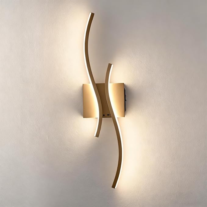 Battery Operated USB Rechargeable Wall Sconce, Gold Dimmable LED | Wireless Wall Light with Remote Control, 10000mAh, 3000K-6000K, Minimalist, For Bedroom Hallway Background Staircase, 1 Pack