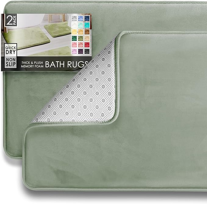Clara Clark 2 Piece Bathroom Rug Set - Memory Foam, Bath Mat Set, Plush, Cozy, Ultra Soft, Non Slip, Machine Washable, Quick Dry - 24” x 17”+ 32” x 20” - Forest Green