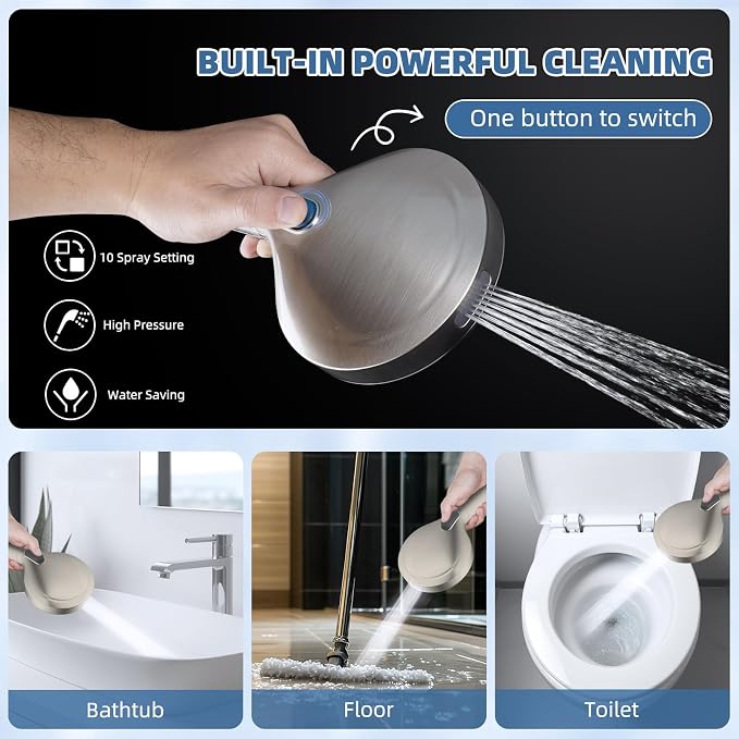 Metal Rain Filtered Shower Head with Handheld, 10" High-Pressure,10-Mode | Brushed Nickel, Rainfall Showerhead with 5" Handheld Powerful Wash, Adjustable 16" Extension Arm/71" Hose, 20-Stage Filter