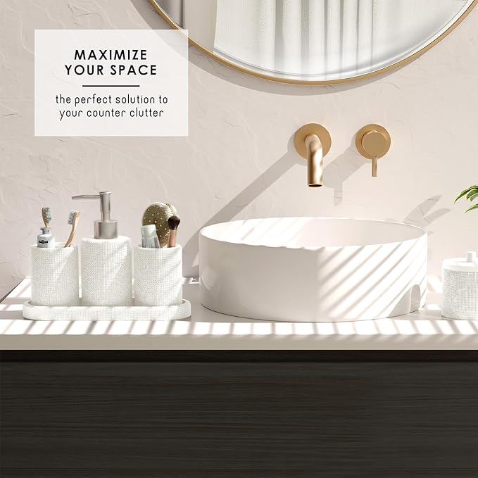 Clara Clark Bathroom Set - White Bathroom Accessories Set, 19PC Bathroom Accessory Set, Bathroom Sets with Shower Curtain Set, Soap Dispenser & Toothbrush Holder