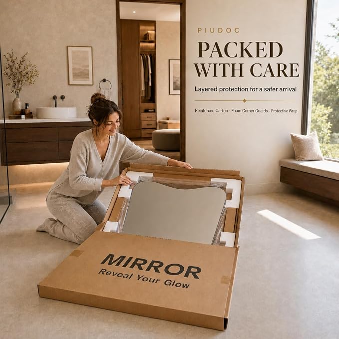Irregular LED Bathroom Mirror, 24x36 Inch Asymmetrical Frameless Backlit Vanity Mirror with Anti-Fog, Dimmable 3-Color Lights, Tempered Glass, Touch Control, Vertical Wall Mounted