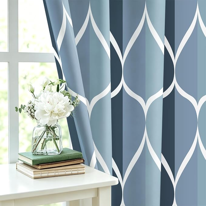 Gelbchu Geometric Shower Curtain for Bathroom, Aegean Blue, 72x84 Inch | with Hooks, Premium Polyester, Quick Dry, Water Repellent, Machine Washable, Rustproof Grommets, Modern Minimalist