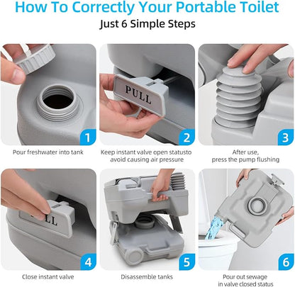 YITAHOME 2.6 Gallon Portable Toilet for Camping | RV Travel Porta Potty with Press Flush Pump, Anti-leak Seal Ring for Truck Travel, Boating, Hiking, Trips
