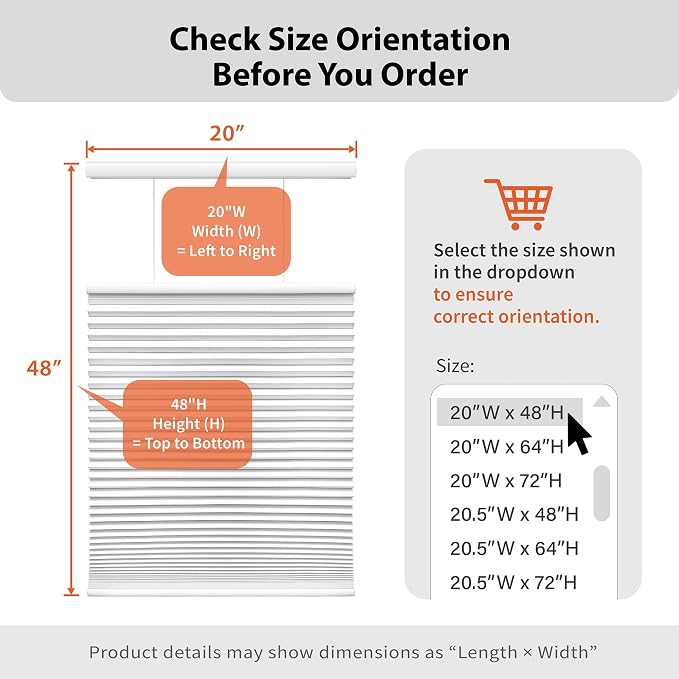 DEZ FURNISHINGS Cordless 1" Light Filtering Top Down Bottom Up Cellular Shade, 34"W x 72"H, White