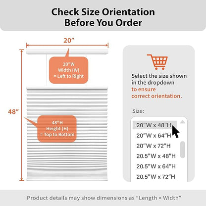 DEZ FURNISHINGS Cordless 1" Light Filtering Top Down Bottom Up Cellular Shade, 38"W x 72"H, White