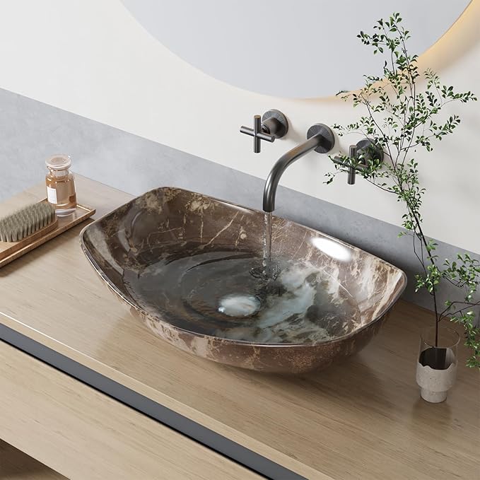 Bathroom Vessel Sink, 22"X16" Boat Shape Bathroom Sinks Above Counter, White Porcelain Ceramic Modern Vanity Sink Art Basin