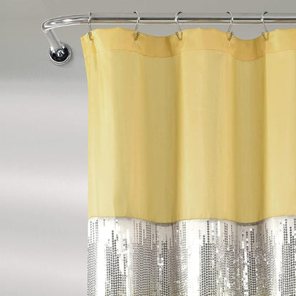 Lush Decor Night Sky Shower Curtain, Single, 72" W x 72" L, Yellow & Gray - Sequin Shower Curtain - Sparkly Color Block Bath Curtain - Modern Glam Bathroom Decor