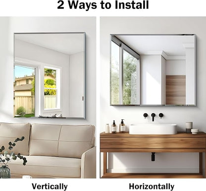 CILIBER Beveled Mirror, 30x36 Frameless Beveled Bathroom Mirrors for Wall, 3mm Tempered Glass Rectangle Vanity Mirror with Beveled Edge, Crystal-Clear, Hangs Horizontally or Vertically