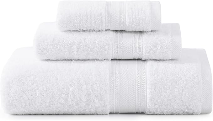 LANE LINEN Bath Towel Set 100% Cotton 3 Piece Soft Absorbent - White | Oeko-Tex Bath Towels - Zero-Twist Cotton, Terry Weave Comfort, Long-Lasting Comfort, Hotel-Style Look, Machine Washable