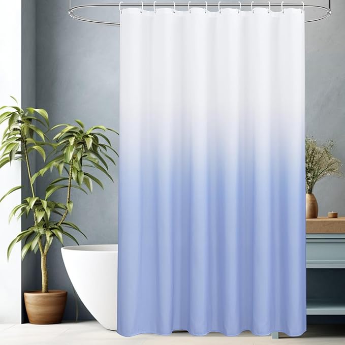 AooHome Fabric Shower Curtains, Cloth Ombre Blue Shower Curtain Sets, Washable Fabric Blue and White Shower Curtain, Rustic Farmhouse Bathroom Shower Curtains, 72x72 Inches