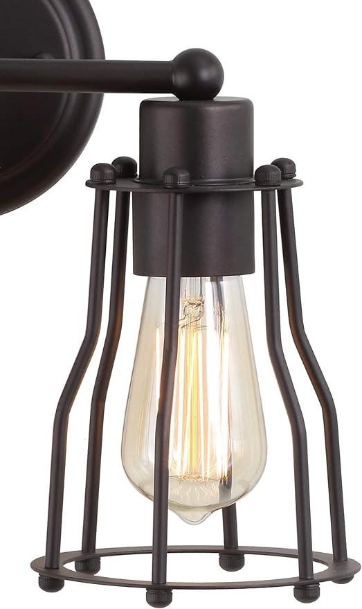 JONATHAN Y 12.5" Oil Rubbed Bronze Modern Industrial Metal Vanity Light, Bathroom Sconce for Mirror, Reversible 2-Light Wall Lamp with Metal Cage Shade for Hallway, LED Bulb Included (JYL7420A)