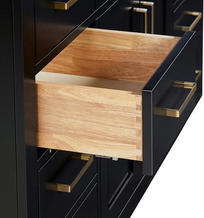 Isabella 48-Inch Bathroom Vanity with Sink — Black Single Sink Bathroom Vanity, 1.5" Edge Italian Carrara Marble Top, Solid Wood, 2 Soft-Close Doors, 8 Dovetail Drawers + Tilt Drawer